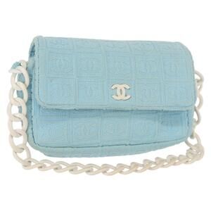 CHANEL Plastic Chain Shoulder Bag Pile Light Blue Silver CC Auth 158681V